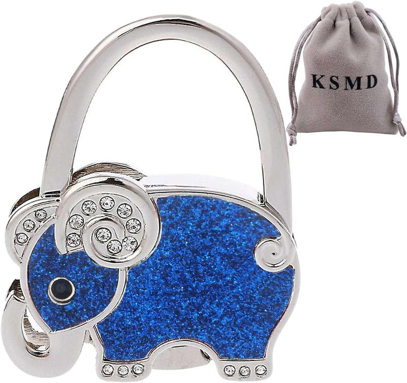 Variety Design Purse Hooks for Table and Bars, Portable Purse Hanger Organizers Handbag Pocketbook Holder Bag Storage for Desk, Foldable Folding Purse Table Hook Hanger (Blue Elephant)